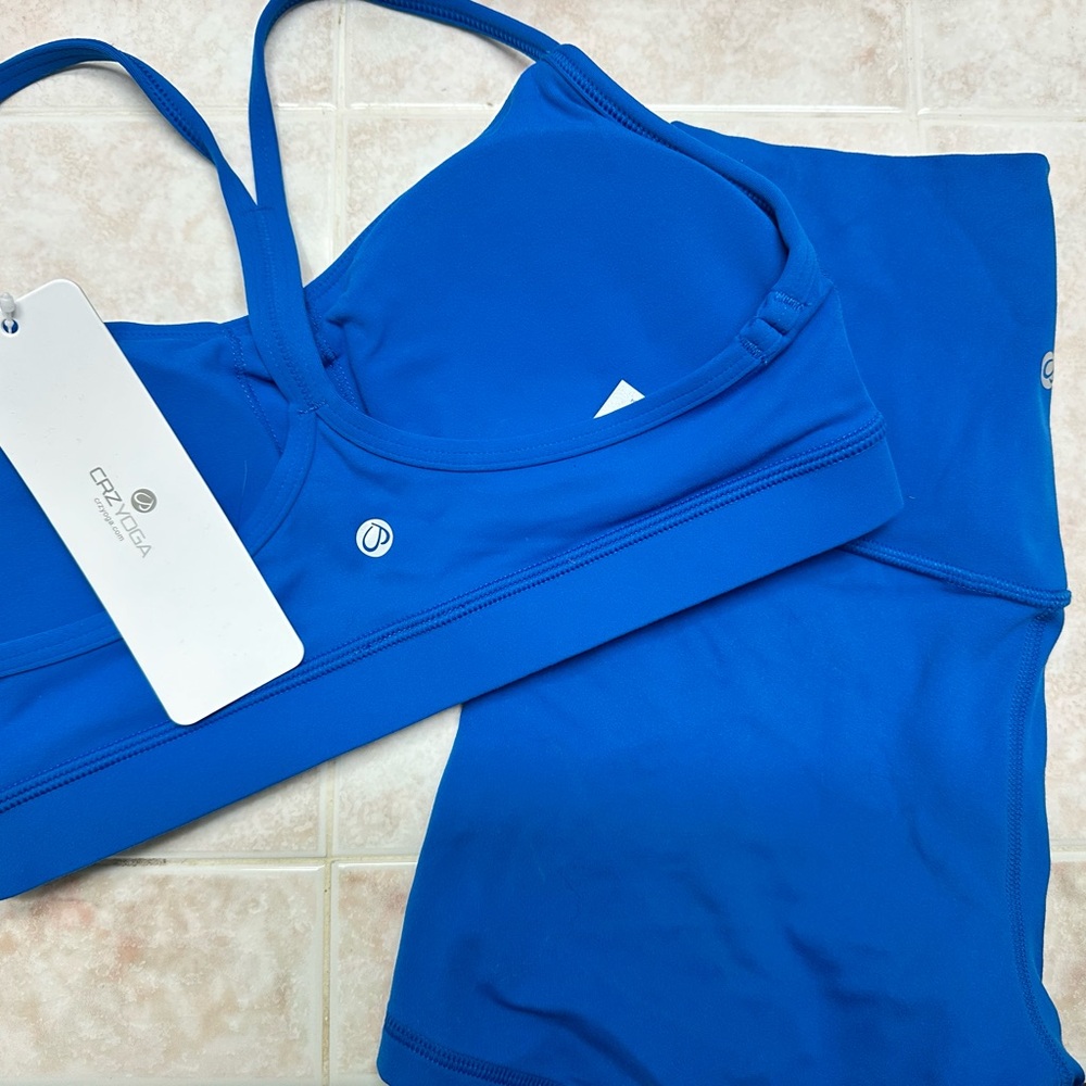 CRZ YOGA Bright Blue Sports Bra and Shorts Set
